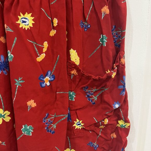 Vintage Red Floral Dressing Clio Dress Petite Medium Pockets Cottage Kidcore - Picture 4 of 9